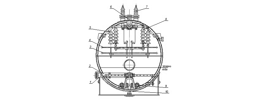 Схема устройства электродегидратора (вид с торца)